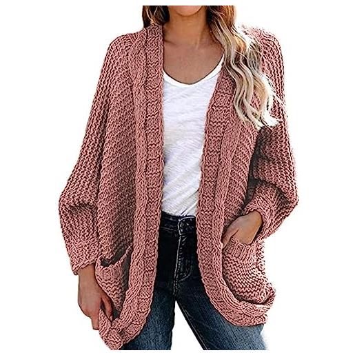 LZPCarra cardigan da donna caldo grandi dimensioni, cappotto da donna a maglia grossa, cardigan a maniche lunghe, cardigan aperto sul davanti, cardigan in cotone per transizione tasche a maglia grossa