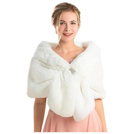 Unicra scialli e involucri da donna in finta pelliccia di volpe, da sposa, per sposa e damigelle d'onore, bianco, taglia unica