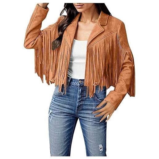 Generisch giacca da donna primavera corta da donna con frange boho western giacca cappotto finto camoscio vintage nappe cardigan cowgirl cappotto giacche frange retrò hippie costume giacca da moto
