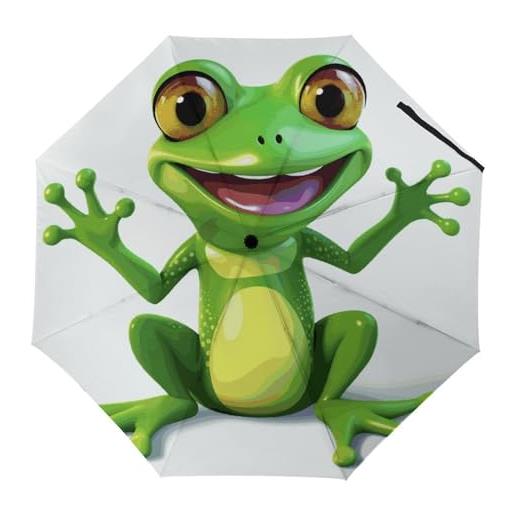 Rkklvbns ombrello a forma di rana verde, ombrello da viaggio antivento di grandi dimensioni, con apertura automatica, pieghevole e portatile, con impugnatura di alta qualità, per uomini e donne