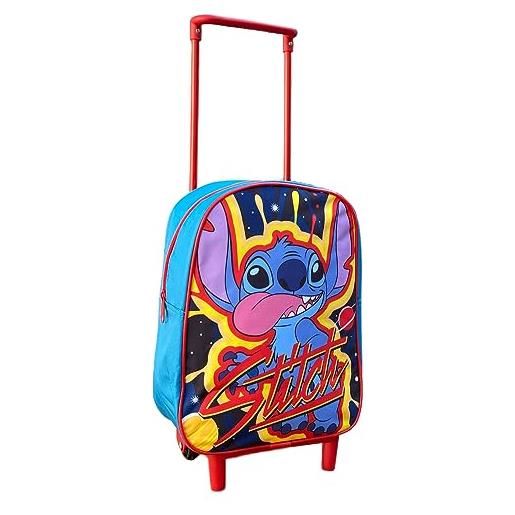 CARTOON zaino asilo trolley stitch, disney, borsa per la scuola con manico allungabile, tempo libero, zainetto per bambini