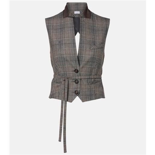 Brunello Cucinelli gilet in lana vergine a quadri con cintura