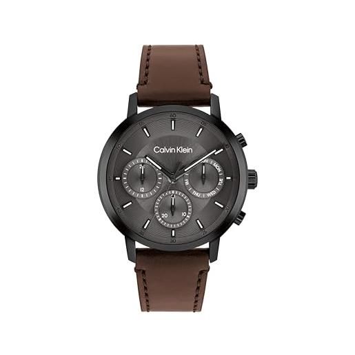 Calvin Klein orologio analogico multifunzione al quarzo da uomo collezione gauge con cinturino in pelle marrone - 25200498, brown