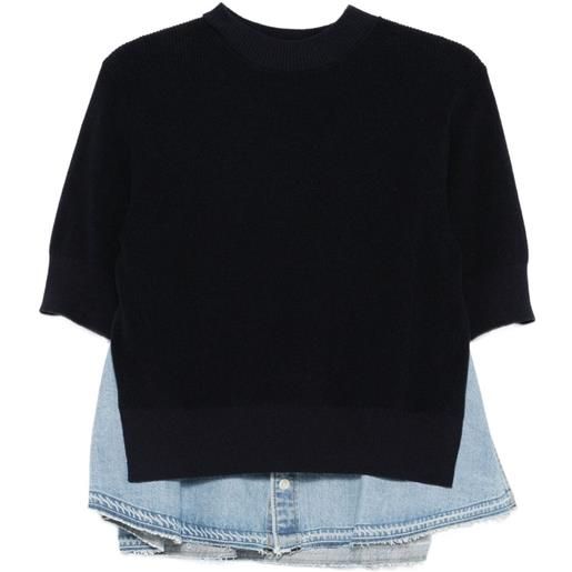 sacai maglione con inserti denim - blu