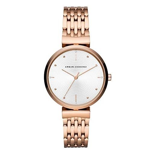 Armani Exchange orologio da donna, movimento a tre lancette, cassa in acciaio inossidabile oro rosa 36 mm con bracciale in acciaio inossidabile, ax5901, tono oro rosa e bianco