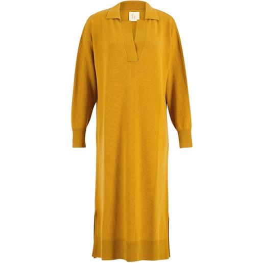 PAULA abito midi a maniche lunghe con scollo a v - giallo