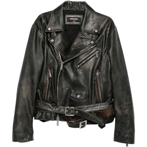 DSQUARED2 giacca biker in pelle con cintura - nero