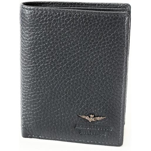 Aeronautica Militare portafoglio verticale in pelle con patta e portamonete uomo Aeronautica Militare linea soft blu am186