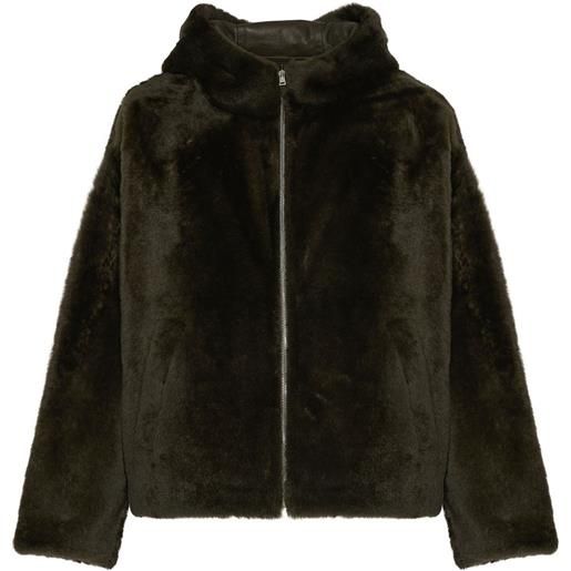 Yves Salomon giacca con cappuccio in shearling - verde