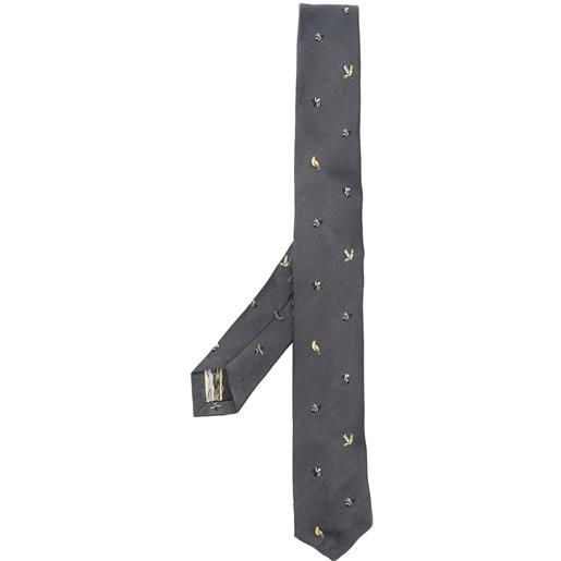 Thom Browne cravatta con ricamo - grigio