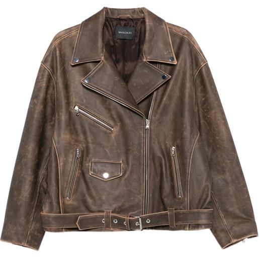 Manokhi giacca biker kaisa con cintura - marrone