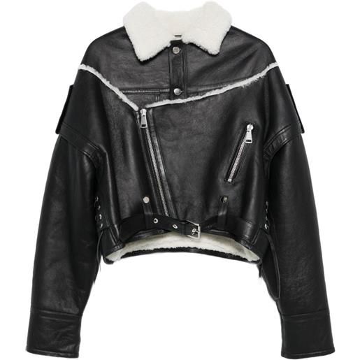 Manokhi giacca in pelle con orlo in shearling - nero