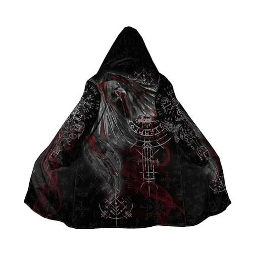 generic tatuaggio vichingo odino corvo fenrir lupo mantello con cappuccio, 3d stampato thor's hammer parka caldo cappotto di cachemire, nordica harajuku giacca gioco di ruolo(viking outerwear, xl)