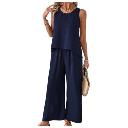 ticticlily completi donna estivi 2 pezzi casuale elegante canotte top lungo ampia und pantaloni larghi a vita alta completo comodo leggero tuta completa a blu scuro l
