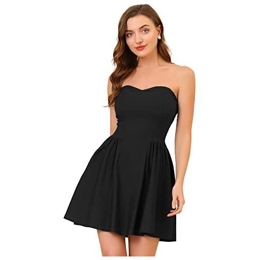 Allegra K - abito da donna per feste, senza spalline, con cerniera esposta, tinta unita, mini, a tubino, a sbuffo, bianco, 48