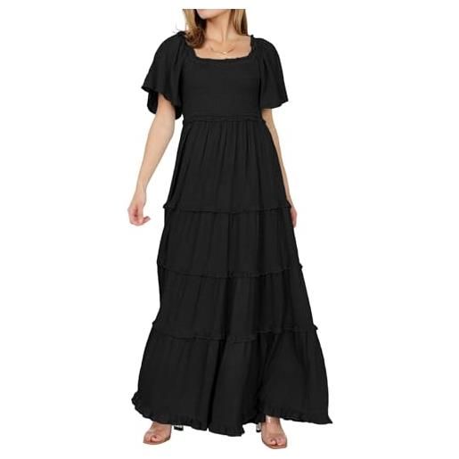 R.Vivimos donna estate maxi abito polka dot quadrato collo maternità fumo impero vita livelli ruffle abito cottagecore(xl, black)
