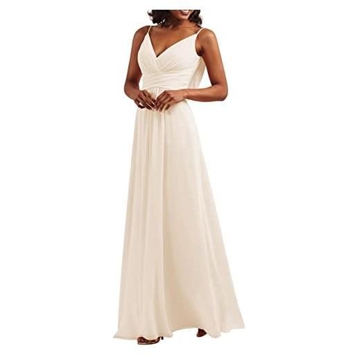 HPPEE abiti da damigella d'onore in chiffon fuori dalla spalla senza maniche spalline spalline doppio scollo a v lungo cameriera d'onore abiti una linea, avorio, 40