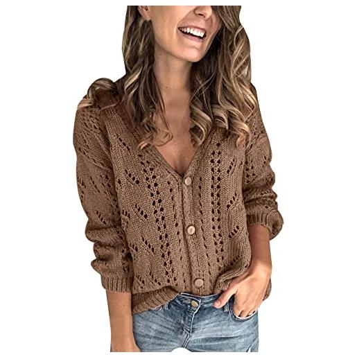 Generisch maglione estivo da donna, leggero, casual, a maniche lunghe, aperto, senza saggezza, elegante, caldo, oversize, in tinta unita, moderno, da donna, marrone, m