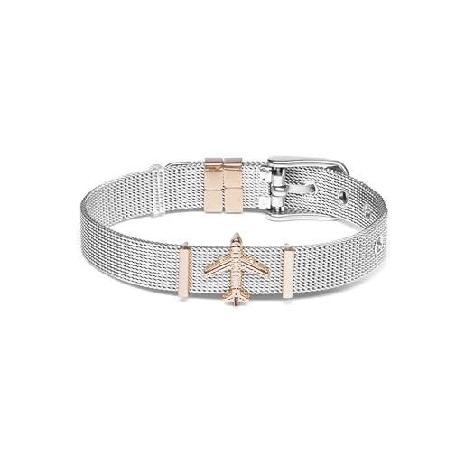Bracciale Miami WearTravelers In Argento 925 Con Aereo E Zirconi - Regalo Per Donna Viaggiatrice, 19 Cm Regolabile