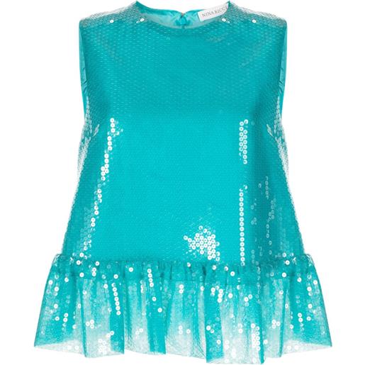 Nina Ricci top smanicato con paillettes - blu