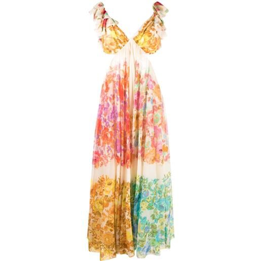 ZIMMERMANN abito raie midi a fiori - toni neutri