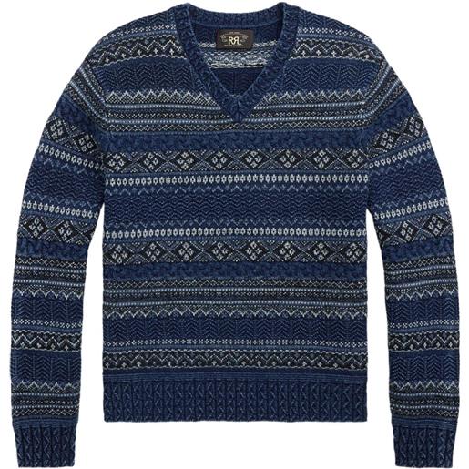 Ralph Lauren RRL maglione fairisle con scollo a v - blu