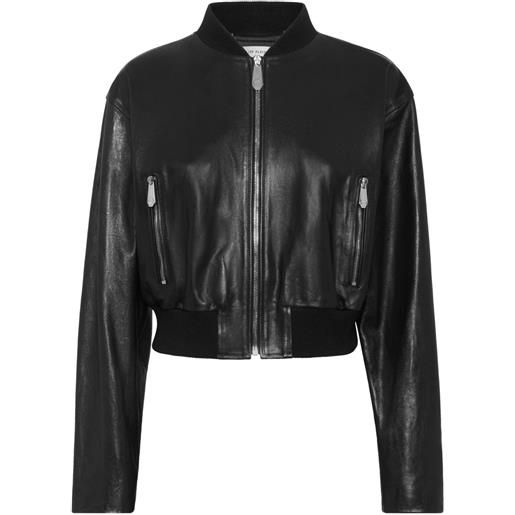 Philipp Plein bomber crop in pelle - nero