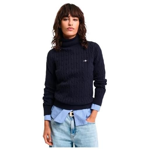 GANT stretch cotton cable turtleneck maglione, blu-evening blue, s donna