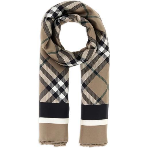 Burberry foulard in seta con motivo vintage check - marrone