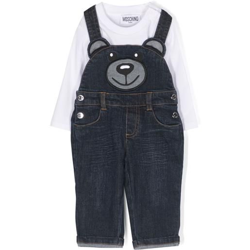 Moschino Kids salopette denim teddy bear - bianco
