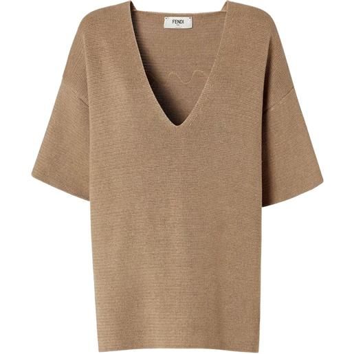 FENDI top con scollo a v - marrone