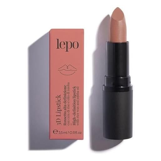 LEPO | 3d lipstick, rossetto alta definizione n. 103 cannella, con cera di riso e olio di jojoba, colore intenso e idratazione perfetta per labbra dall'aspetto tridimensionale