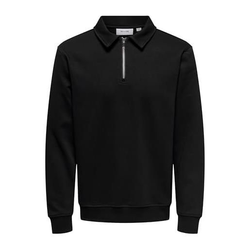 Only & sons onsdavid reg - felpa da uomo con mezza zip, nero, s