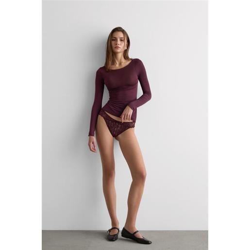 Intimissimi maglia manica lunga ultralight con cashmere e scollo a barchetta bordeaux