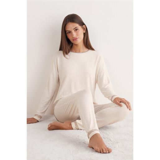 Pigiama Donna Noidinotte In Modal E Pizzo - Top Girocollo, Pantaloni Con Tasche, Comodo E Elegante