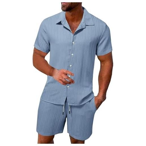 DGZTWLL abiti da uomo uomo 2 pezzi vacanze hawaiano spiaggia abiti vestibilità regolare estate casual moda camicia e pantaloncini set abbigliamento da crociera, azzurro, m