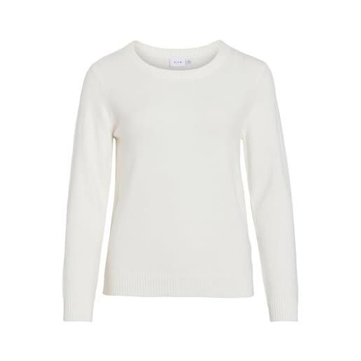 Vila viril l/s o-neck knit top-noos maglione, alyssum bianco, xs donna