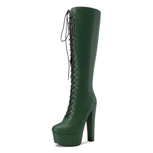 Castamere donna plateau stivali metà polpaccio cerniera lacci boots tacco a blocco 15cm high heels nero opaco scarpe eu 38