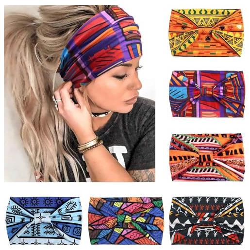 Kabwea 6 pezzi fasce per capelli boho da donna, fasce larghe per donne, fasce annodate antiscivolo, fasce turbante, fascia elastica