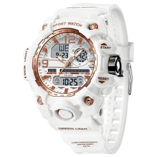 Gosasa Orologio Digitale Donna Sportivo - LED Retroilluminato, Calendario, Sveglia, Impermeabile 3 ATM, Cinturino In Gomma Bianco