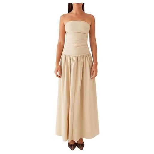nicticsi vestito da donna abiti casual maxi abito senza spalline tinta unita/stampa tube vestiti gonna da spiaggia party comodo e traspirante a beige l