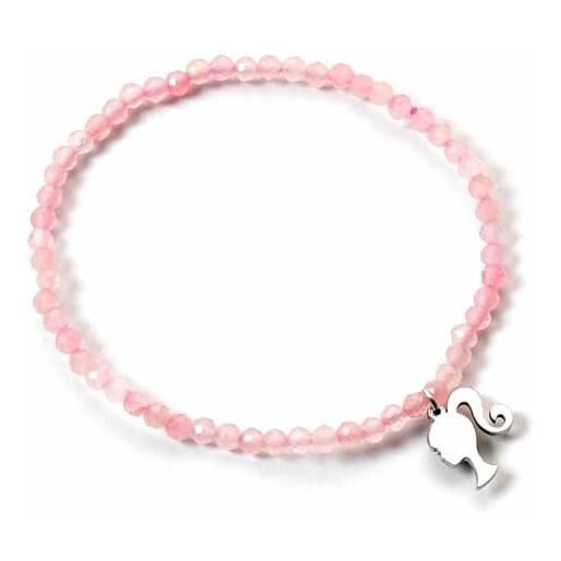 Barbie braccialetto in argento sterling con perline in quarzo rosa, misura unica