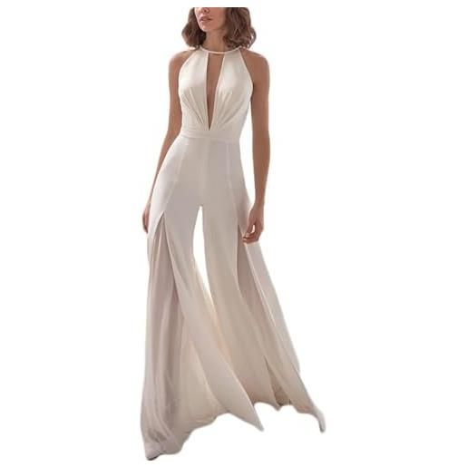 Yancremio tuta da donna elegante e sexy senza maniche con scollo a v profondo e scollo a v per cocktail party tuta lunga da cerimonia casual e alla moda (bianco, s)