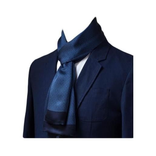 UK_Stone sciarpa da uomo in 100% pura seta paisley pied de poule vintage motivo a quadri doppio strato gentiluomini, #2 blu. , taglia unica