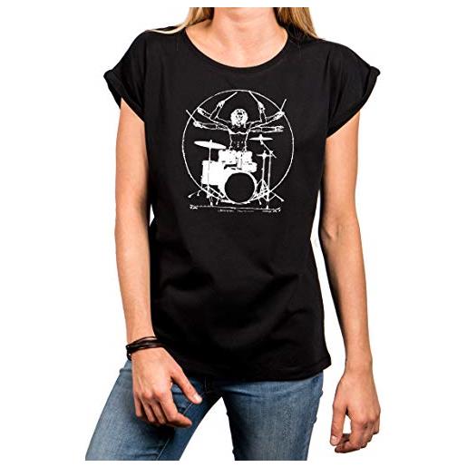 MAKAYA maglietta donna corta lunga sexy - rock n roll t-shirt drummer top per palestra/jeans/leggins nera taglie forti xl