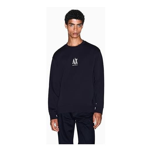 Armani Exchange icon project, embroidered logo, crewneck, felpa uomo, nero, xl