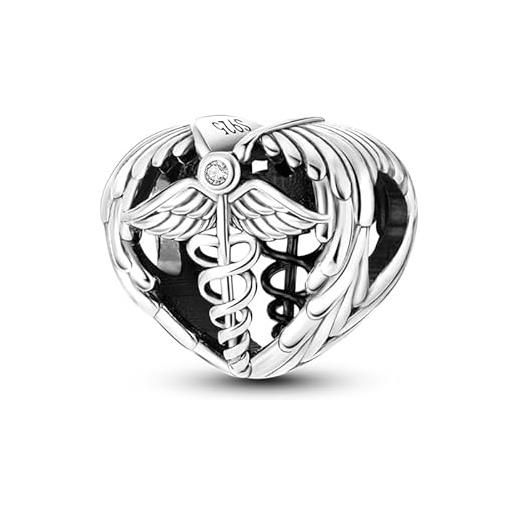 Ciondolo Argento Sterling 925 Infermiera Con Cuore | Gioiello Professionale | Regalo Per Infermiera | Foro 4.5-5 Mm - 2