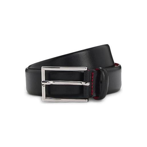 HUGO cintura in pelle italiana con fibbia ad ardiglione e finitura rivestita, nero