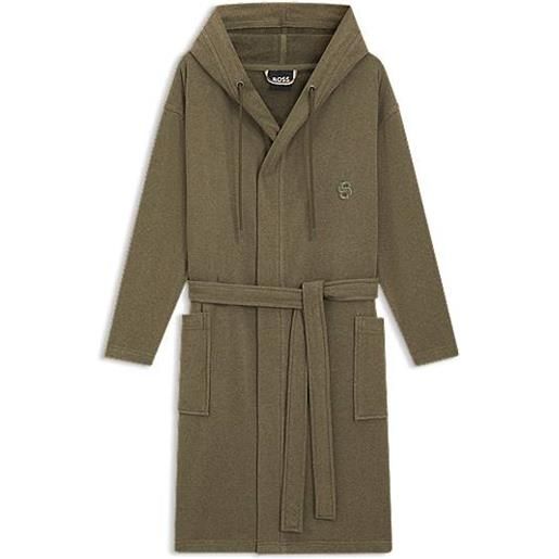 BOSS accappatoio in jersey di cotone con cappuccio e monogramma double b, kaki