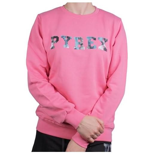 PYREX ORIGINAL - felpa girocollo da donna in cotone, polsini elasticizzati, logo frontale riflettente - art. 45163 (rosa, m)